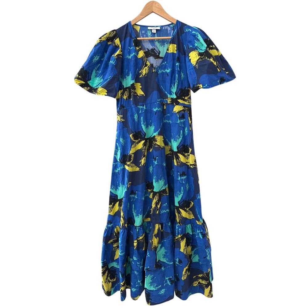 Christopher John Rogers x Target Floral Tiered Puff Sleeve Dress Blue Size 12 - Picture 5 of 12